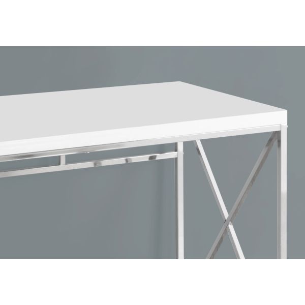 Computer Desk， Home Office， Laptop， Work， Glossy White Laminate， Chrome Metal， Contemporary， Modern