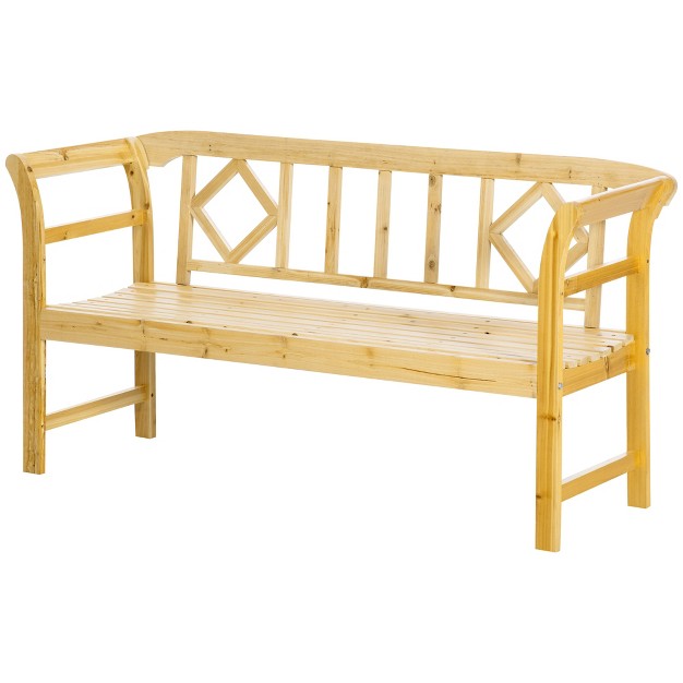 Outsunny Three seater Outdoor Patio Bench Three person Wooden Bench With Wingback Backrest And Armrests Slatted Seat