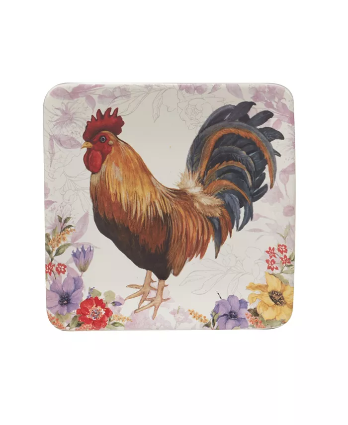 Certified International Floral Rooster Set of 4 Canape Plates 6