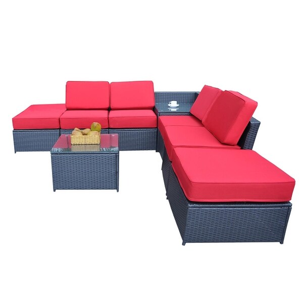 Mcombo Outdoor Patio Black Wicker Furniture Sectional Set 6085 8PC