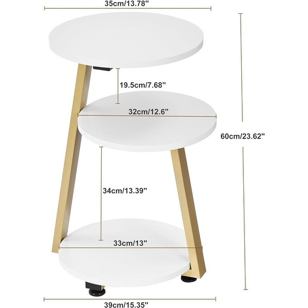 White Gold Round End Table Side Table，Accent Bedside Table Nightstand