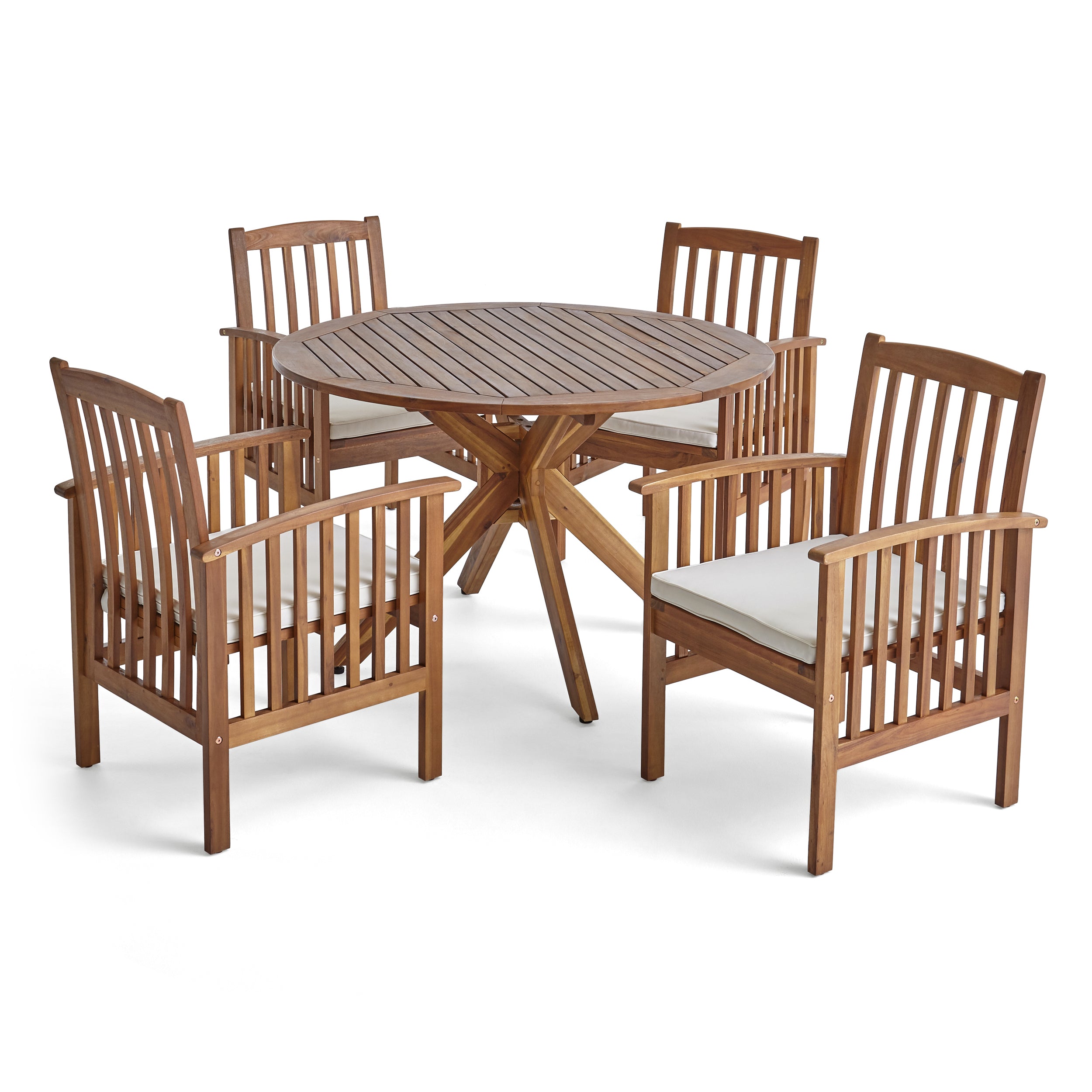 Phoenix Outdoor Acacia 4-Seater Dining Set with Cushions and 47