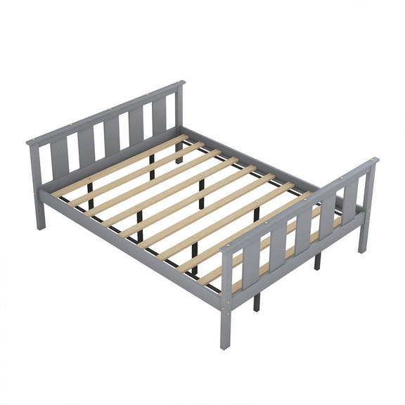 Wood Platform Bed Twin Size Bed Frame with Headboa...