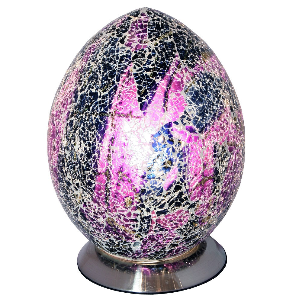 Febland LM74PL Purple Mosaic Glass Vintage Egg Table Lamp 30cm