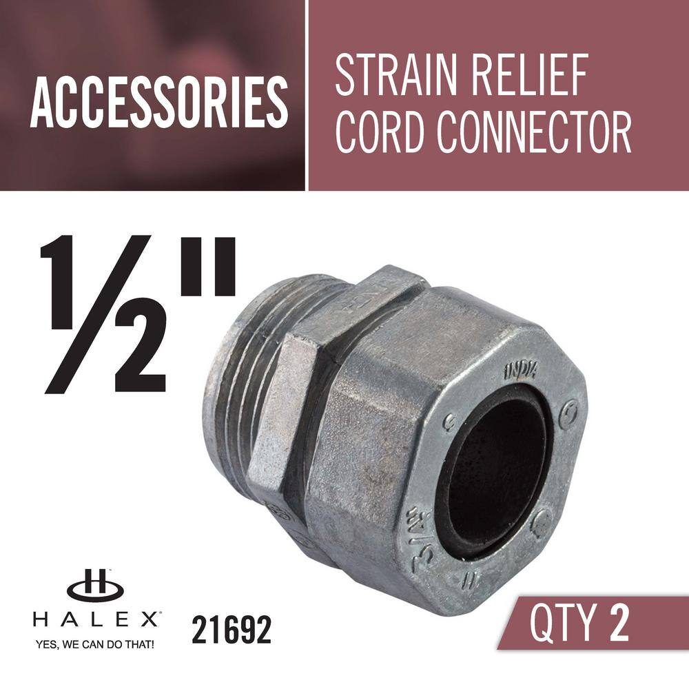 Halex 12 in. Strain Relief Cord Connectors (2-Pack) 21692