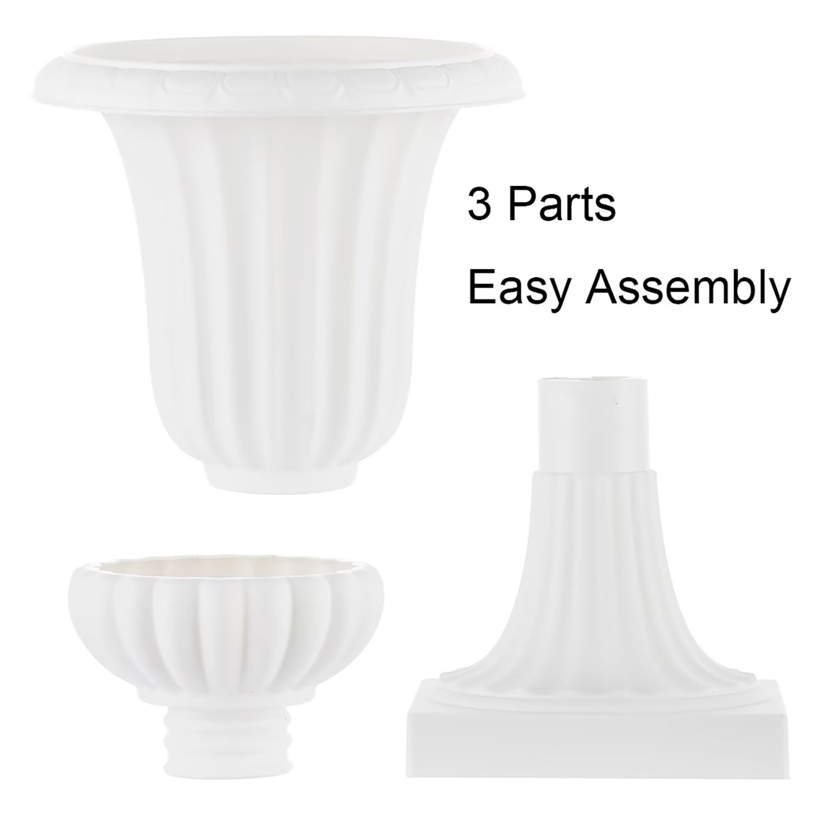 Plastic Urn Planter for Outdoor Plants 19.7 inch White Garden Plant Pot 6 Pack