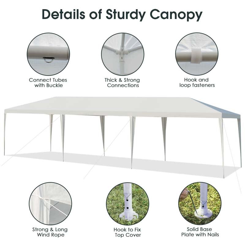 10 x 30 FT Outdoor Gazebo Canopy Tent Party Wedding Event Tent with Strong Connection Stakes & Ropes