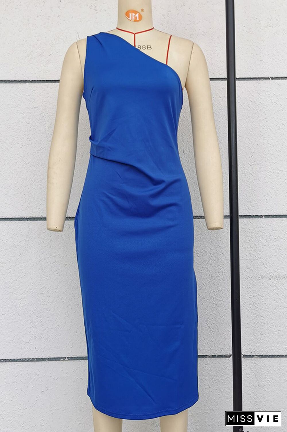 Plain One Shoulder Split Bodycon Dress Wholesale