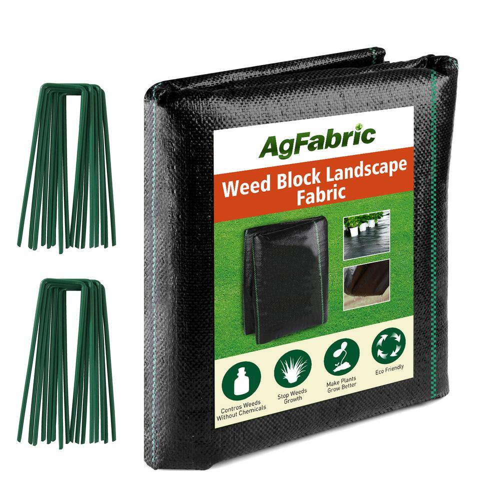 Agfabric 6.5 ft. x 50 ft. 3.2oz. Weed Barrier Fabric Heavy-Duty Landscape Fabric with 20 U-Shaped Securing Pegs GP326550