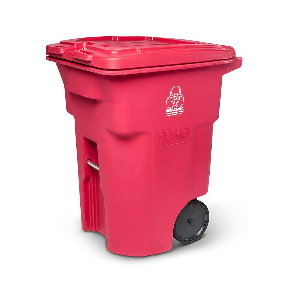 Toter 96 Gal. Red Hazardous Waste Trash Can with Wheels and Lid Lock RMN96-01RED