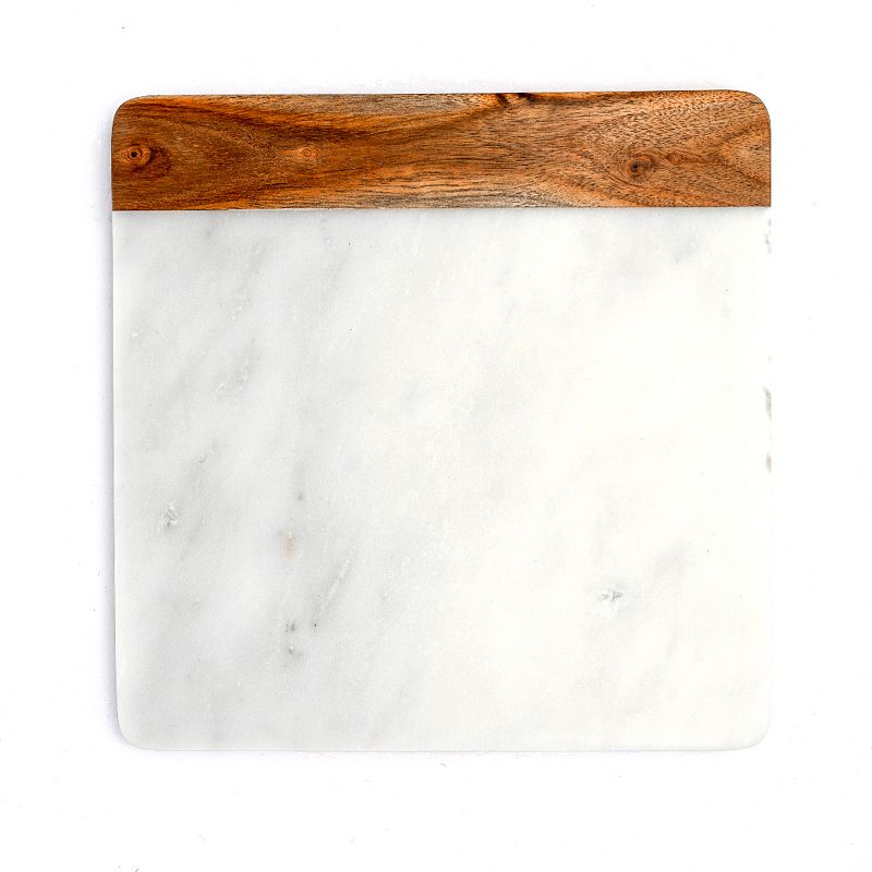 White Marble and Wood Accent Charcuterie Board