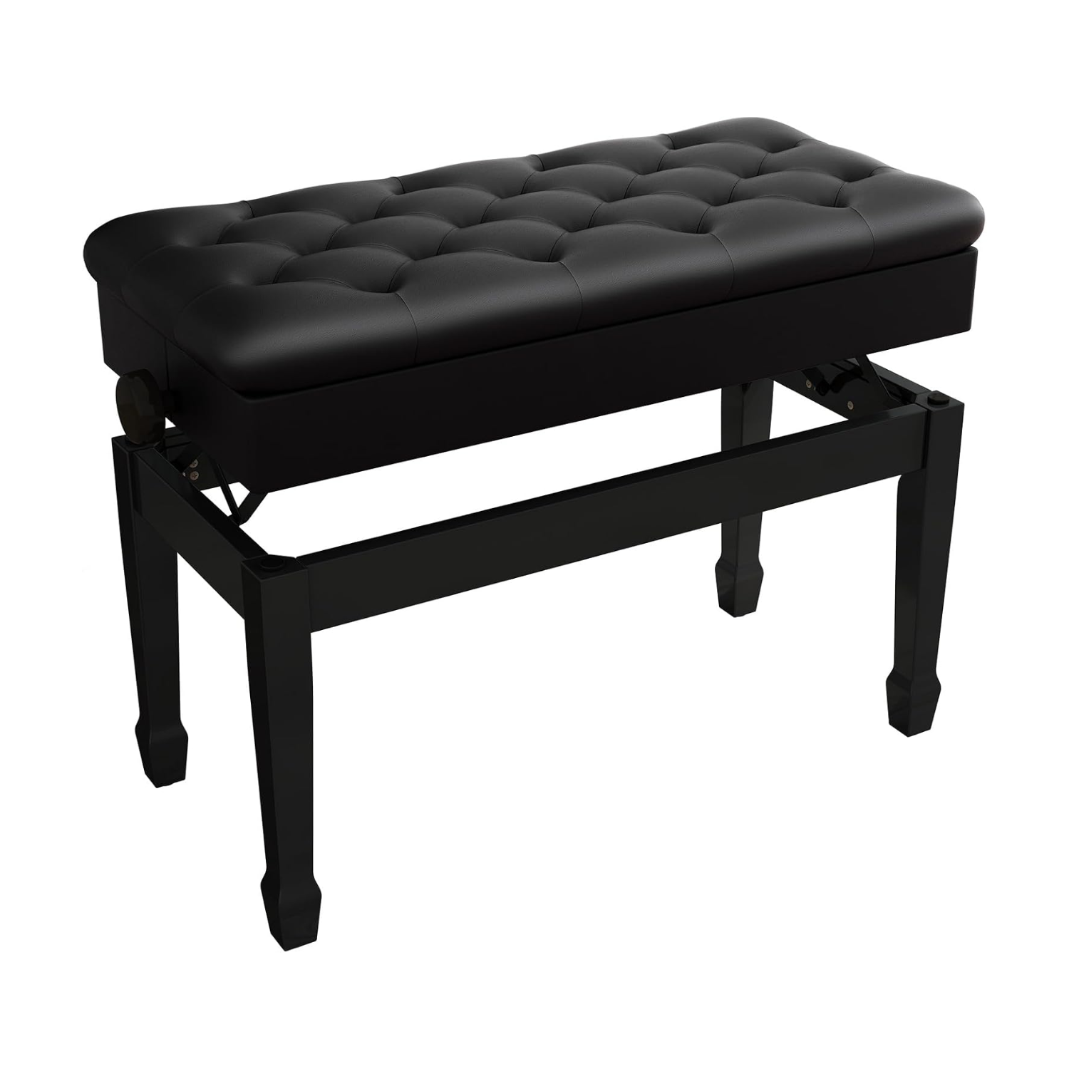 Wooden Adjustable Piano Bench with Storage, Solid Wood Heavy Duty Piano Stool, Black