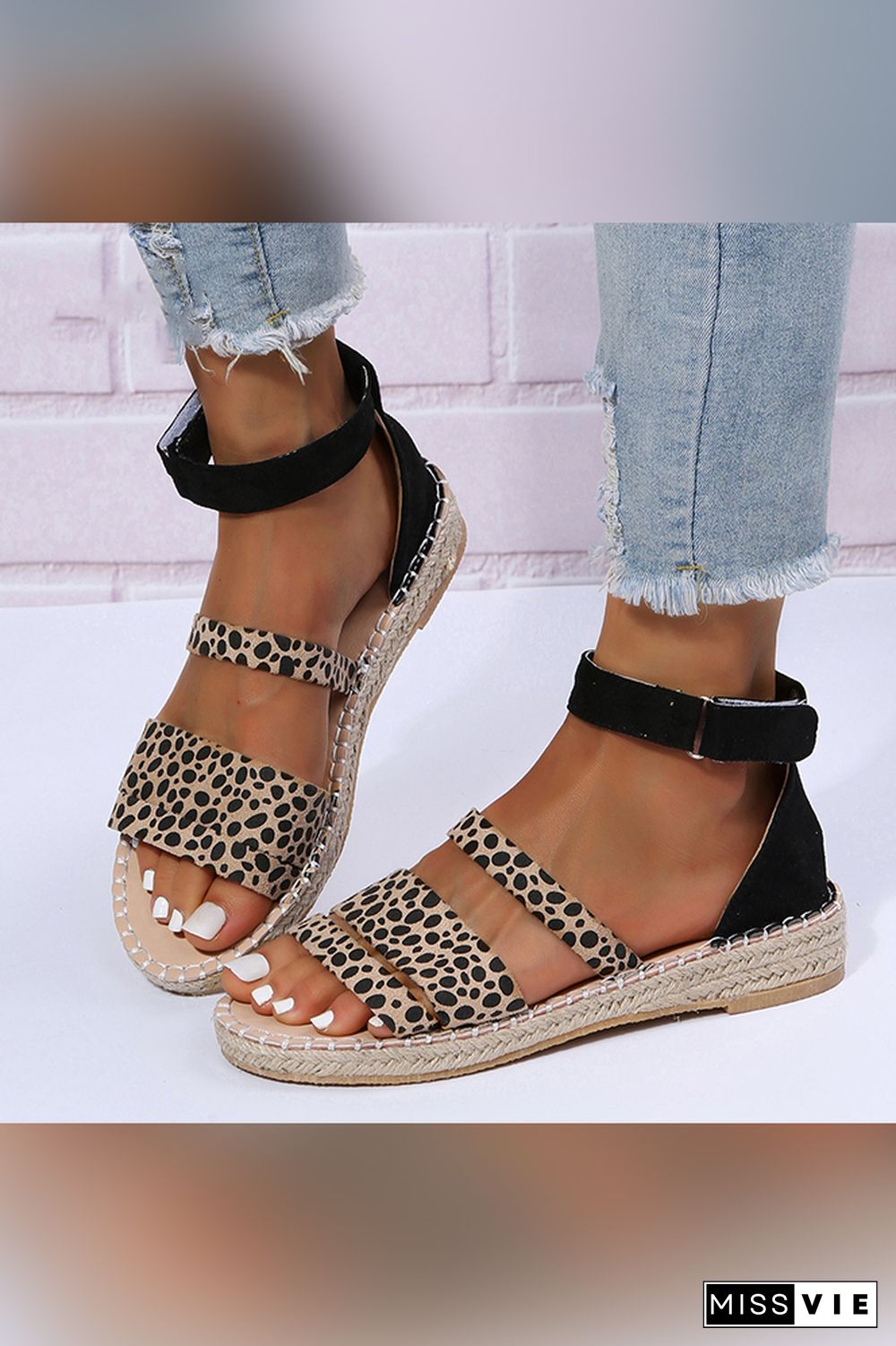 Leopard Print Strappy Flat Sandals Wholesale