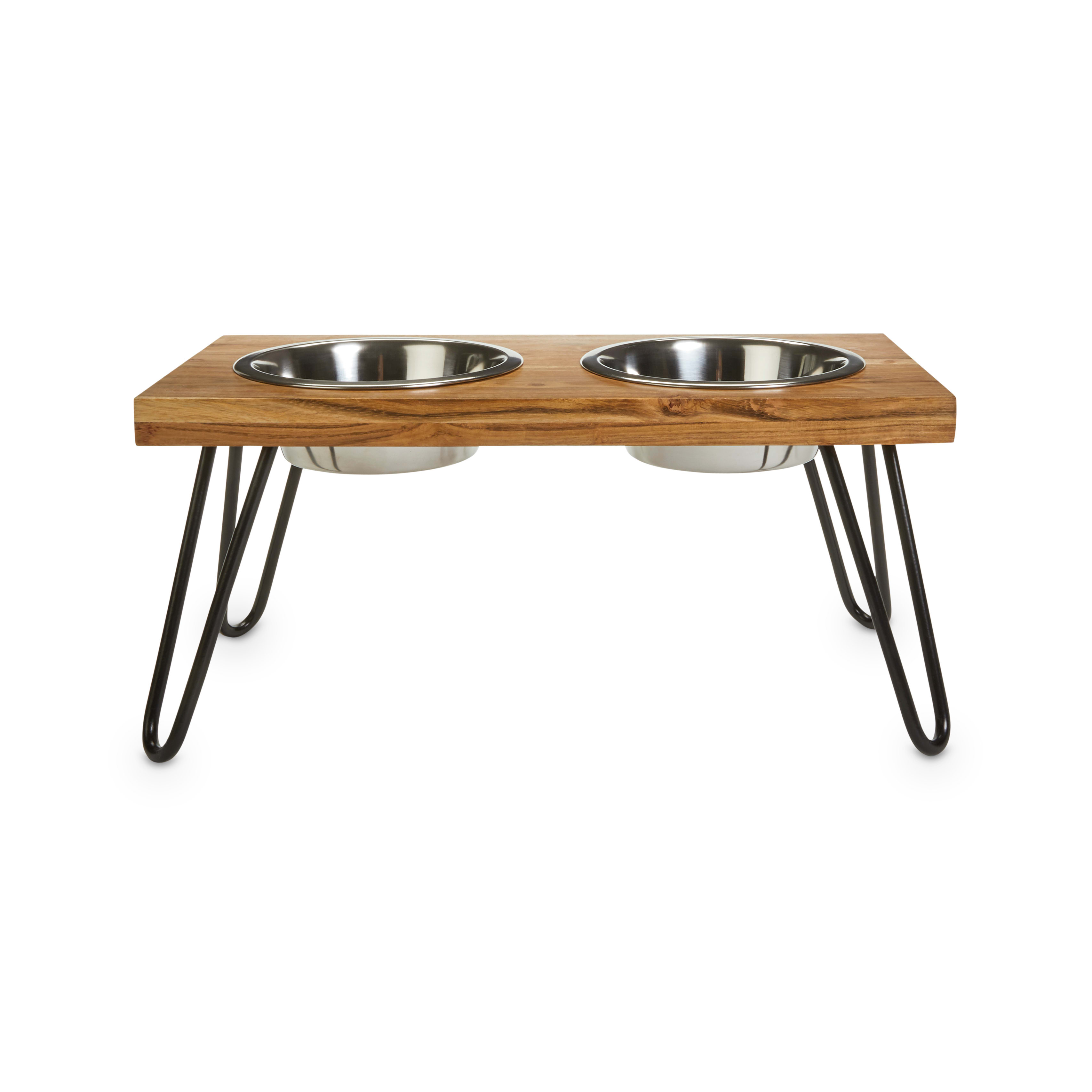 EveryYay Better Together Elevated Wood Double Diner with Stainless-Steel Bowls for Dogs， 4.6 Cups