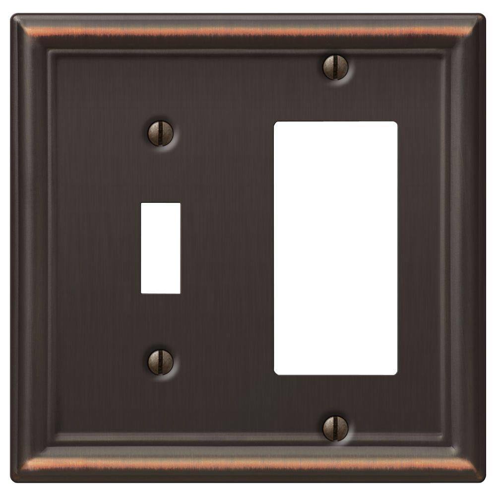 AMERELLE Ascher 2 Gang 1-Toggle and 1-Rocker Steel Wall Plate - Aged Bronze 149TRDB