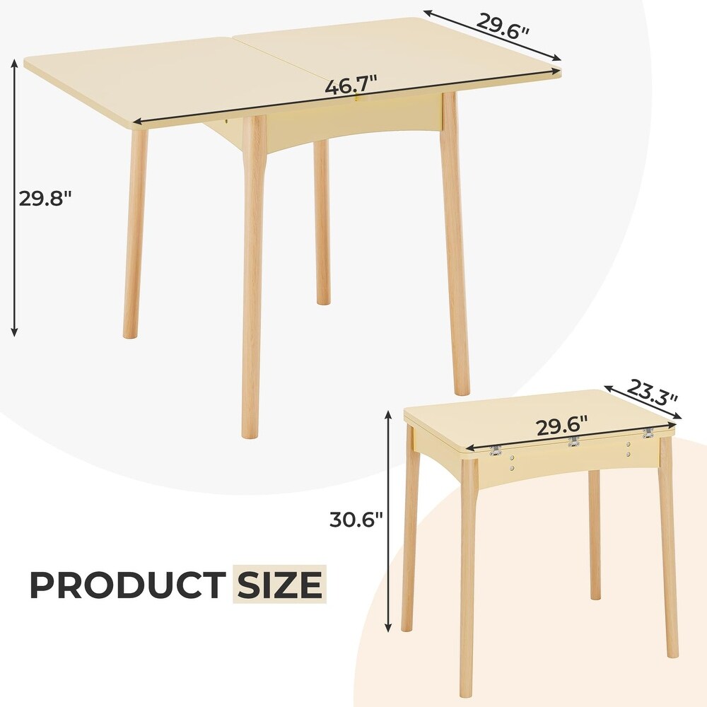 Folding Dining Table with Hidden Storage Space  Modern Dining Table with Wood Legs  Multipurpose Foldable Dining Table