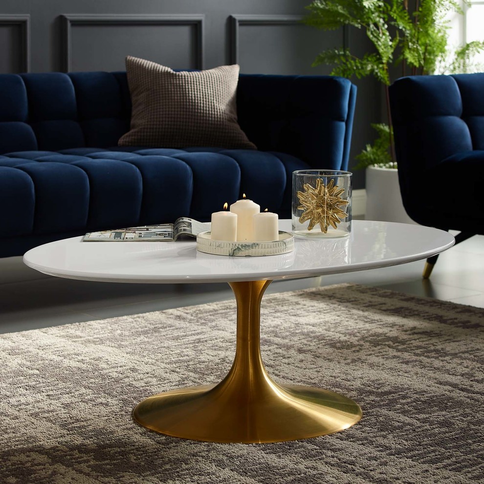 Modern Deco Coffee Table  Metal Steel Wood  Gold White   Midcentury   Coffee Tables   by House Bound  Houzz