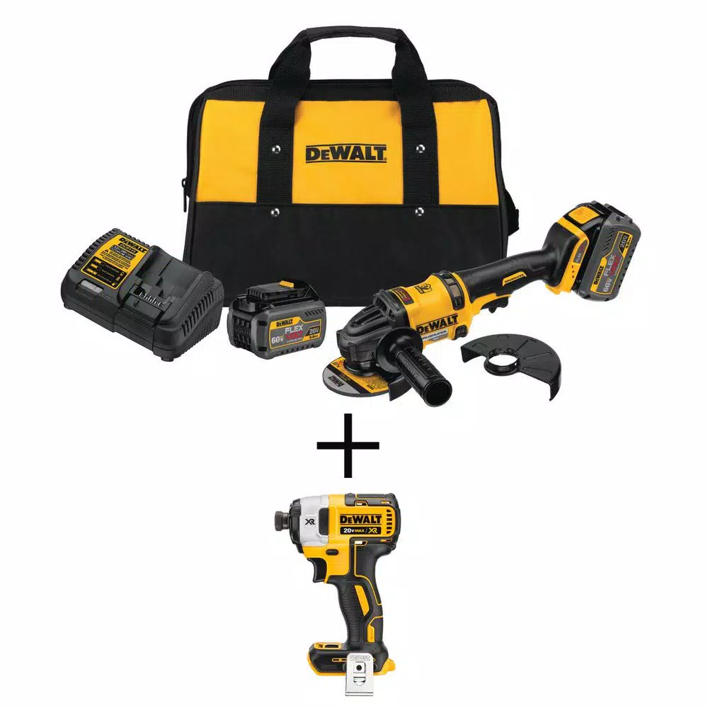 DEWALT FLEXVOLT 60-Volt MAX Cordless Brushless 4-1/2 in. Angle Grinder， (2) FLEXVOLT 6.0Ah Batteries and 1/4 in. Impact Driver and#8211; XDC Depot