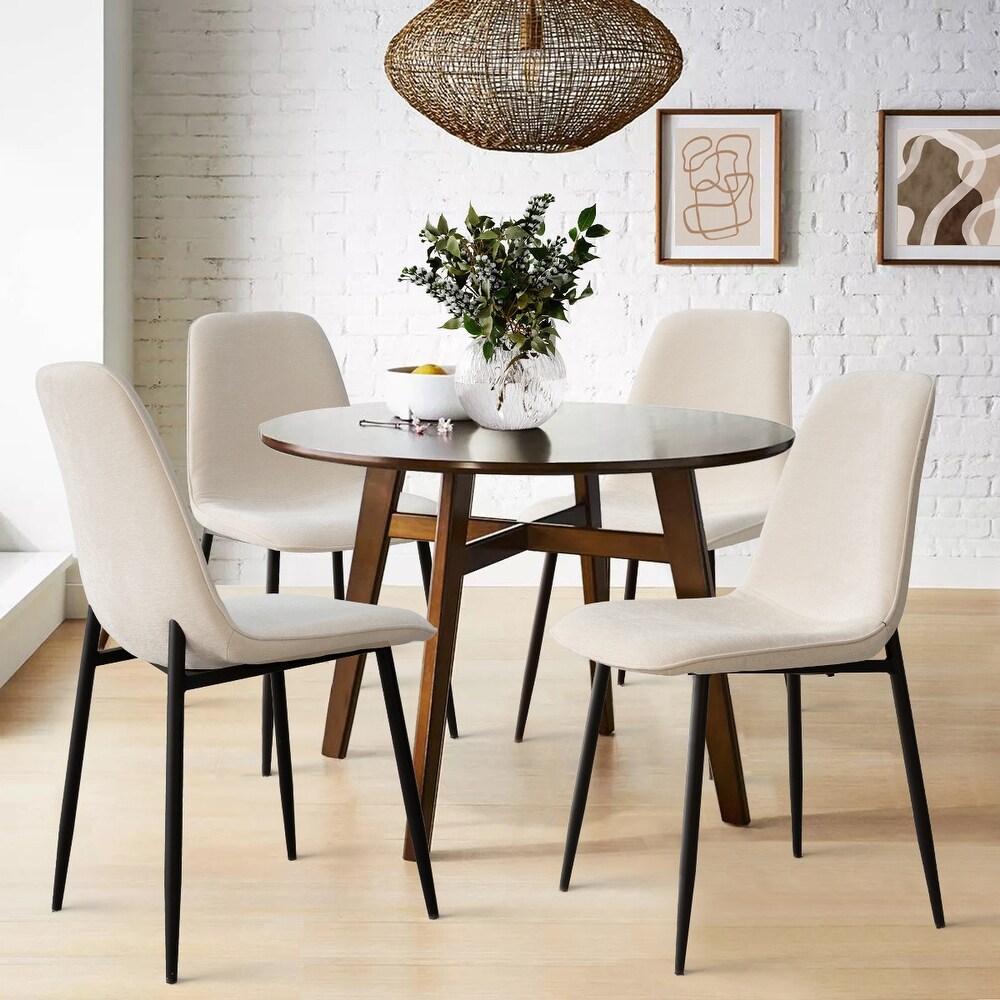 Upholstered Dining Chair with Black Metal Legs (Set of 4)