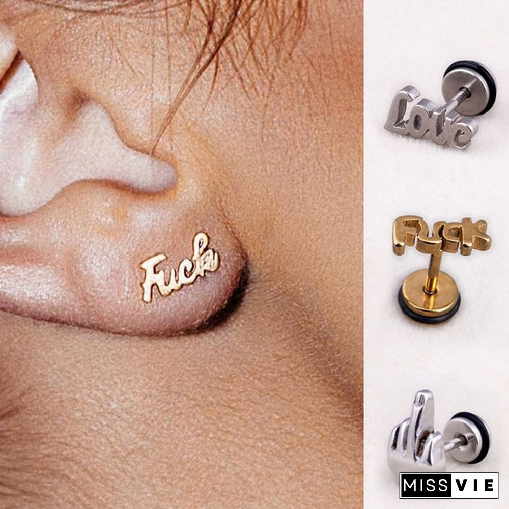 3 styles 2pc Unisex Fashion Stainless Steel Letter Ear Stud Earrings Women Men Accessories Piercing Jewelry