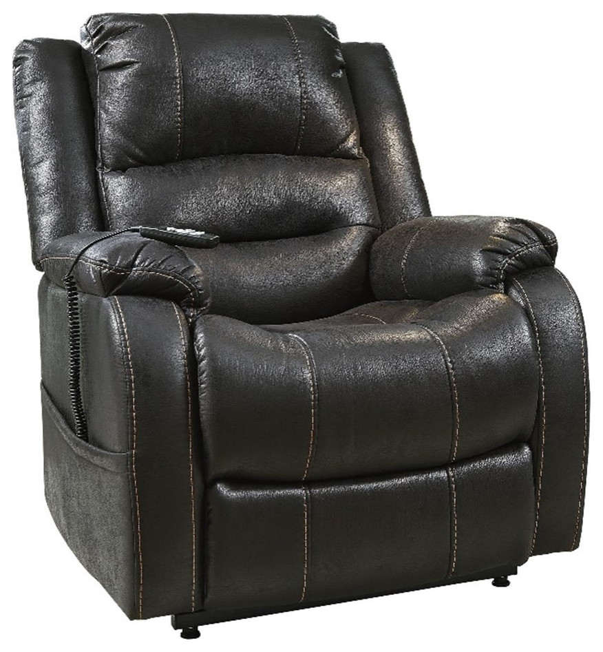 Leatherette Metal Frame Power Lift Recliner with Tufted Back Black   Contemporary   Recliner Chairs   by Homesquare  Houzz