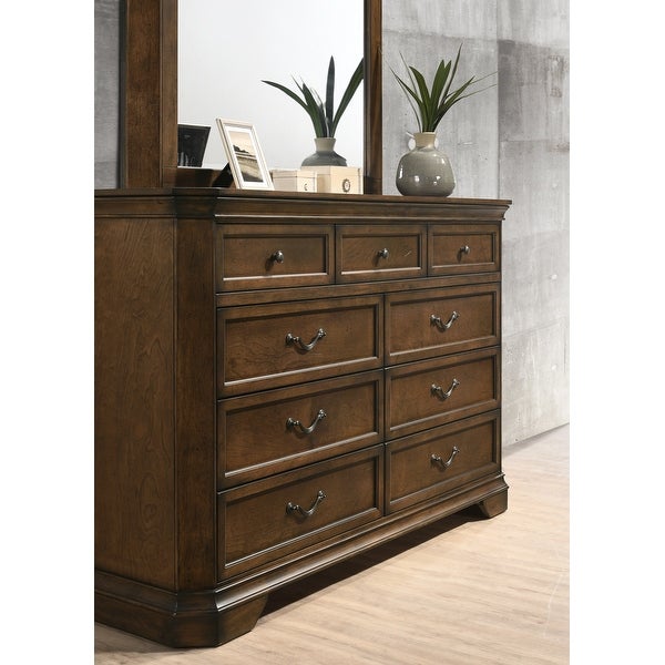 Roundhill Furniture Maderne Traditional Wood Panel Bed with Dresser， Mirror， Two Nightstands， Antique Walnut Finish - - 36258560