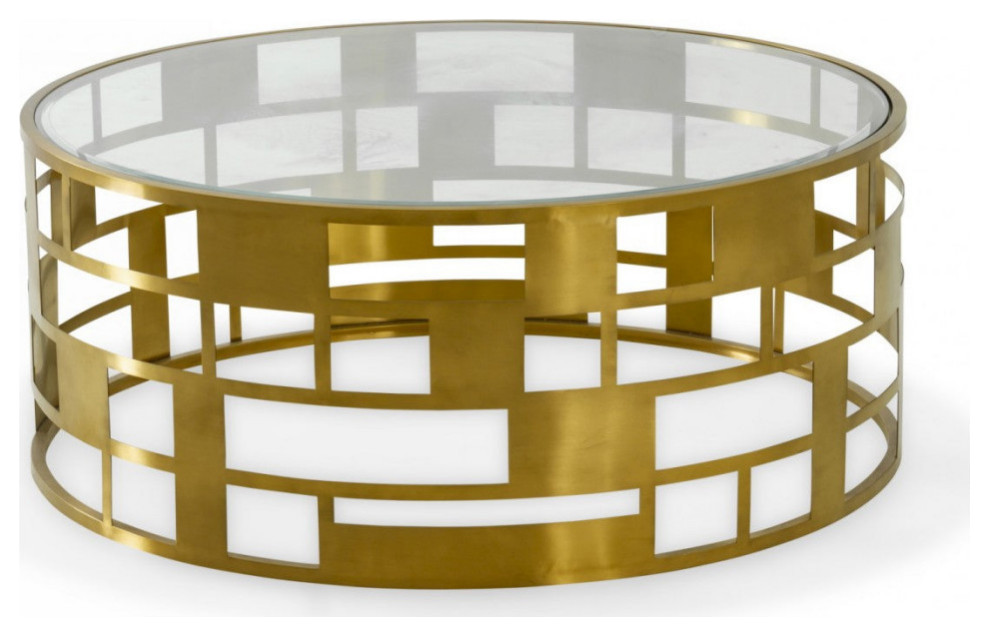 Vasia Glam Clear Glass and Gold Glass Coffee Table   Contemporary   Coffee Tables   by Rustic Home Furniture Deco  Houzz