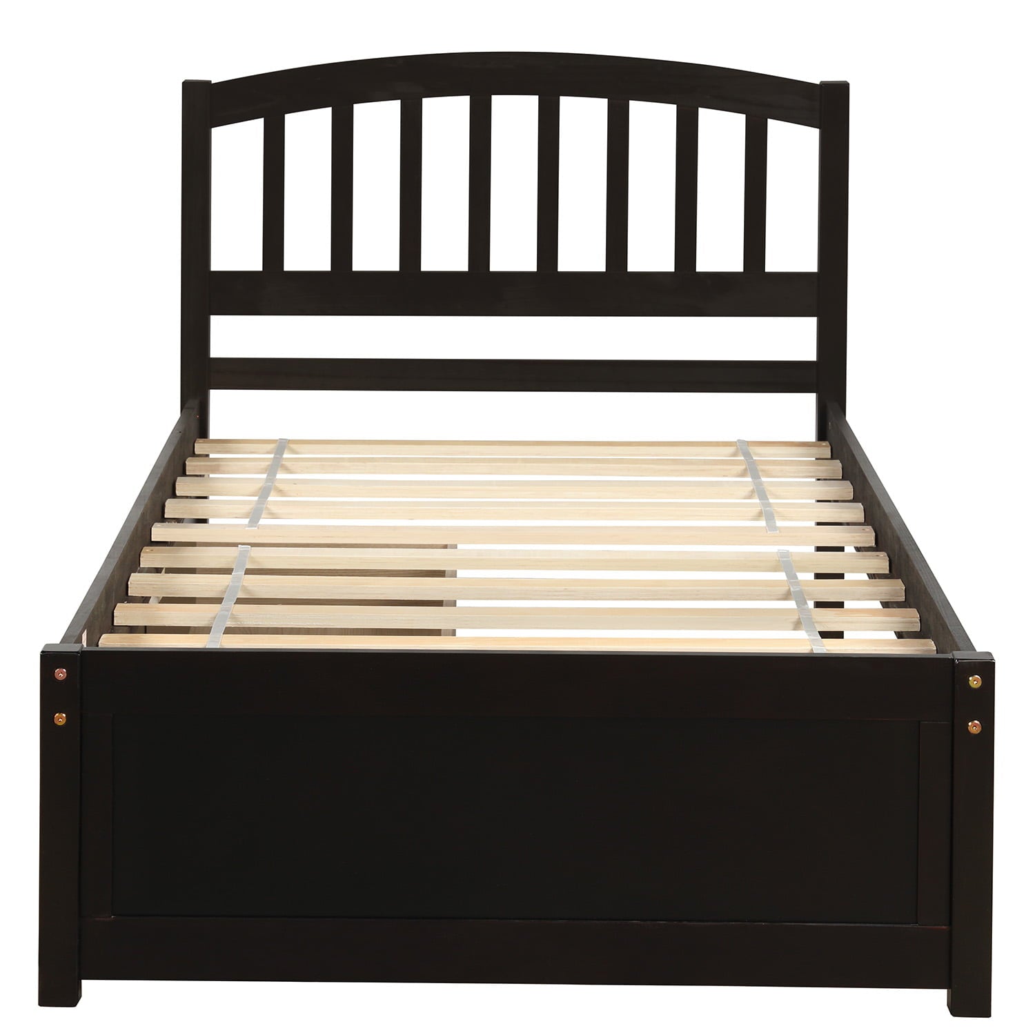 Platform Bed with Storage Drawers, Kids Twin Size Bed Frame No Box Spring Needed, Wood Platform Beds with Headboard and Two Drawers, Modern Single Bed Bedroom Furniture, Espresso, J1164