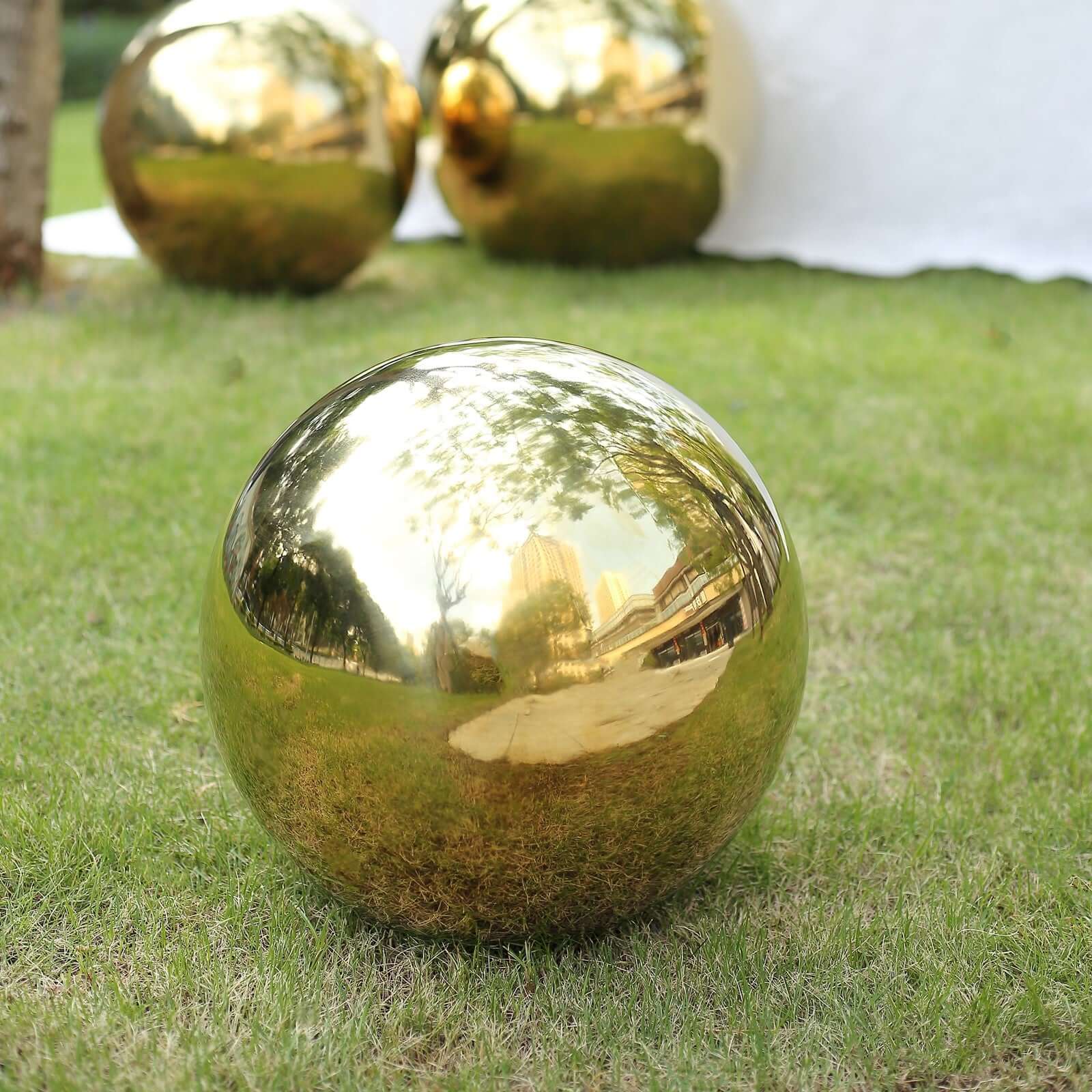 Gold Stainless Steel Gazing Globe Mirror Ball, Reflective Shiny Hollow Garden Sphere - 20