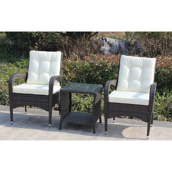 3-Pieces Outdoor Patio Furniture Sets for 2， Wicker Rattan Sectional Conversation Set with 2 Chairs and 1 Table with Seat Cushions - Overstock - 37426767