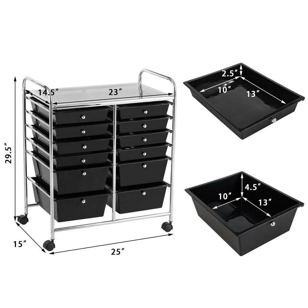 HONEY JOY 12-Drawers Plastic Rolling Storage Cart with Organizer Top in Black TOPB002443