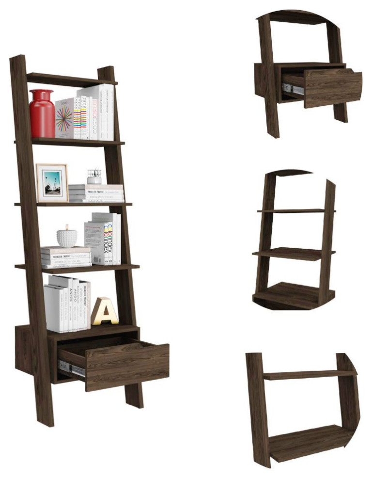 DEPOT E SHOP Kobe Ladder Bookcase  5 Shelves  Dark Walnut   Transitional   Bookcases   by DEPOT ESHOP LLC  Houzz