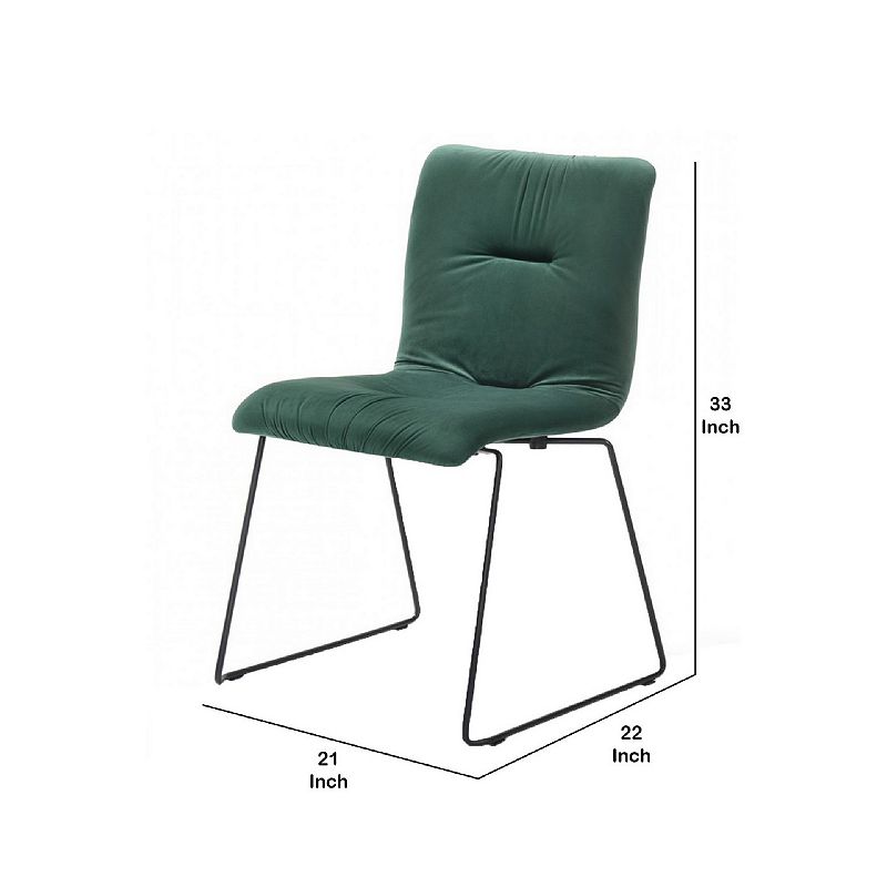 Fabric Tufted Metal Dining Chair with Sled Legs Support， Set of 2， Green