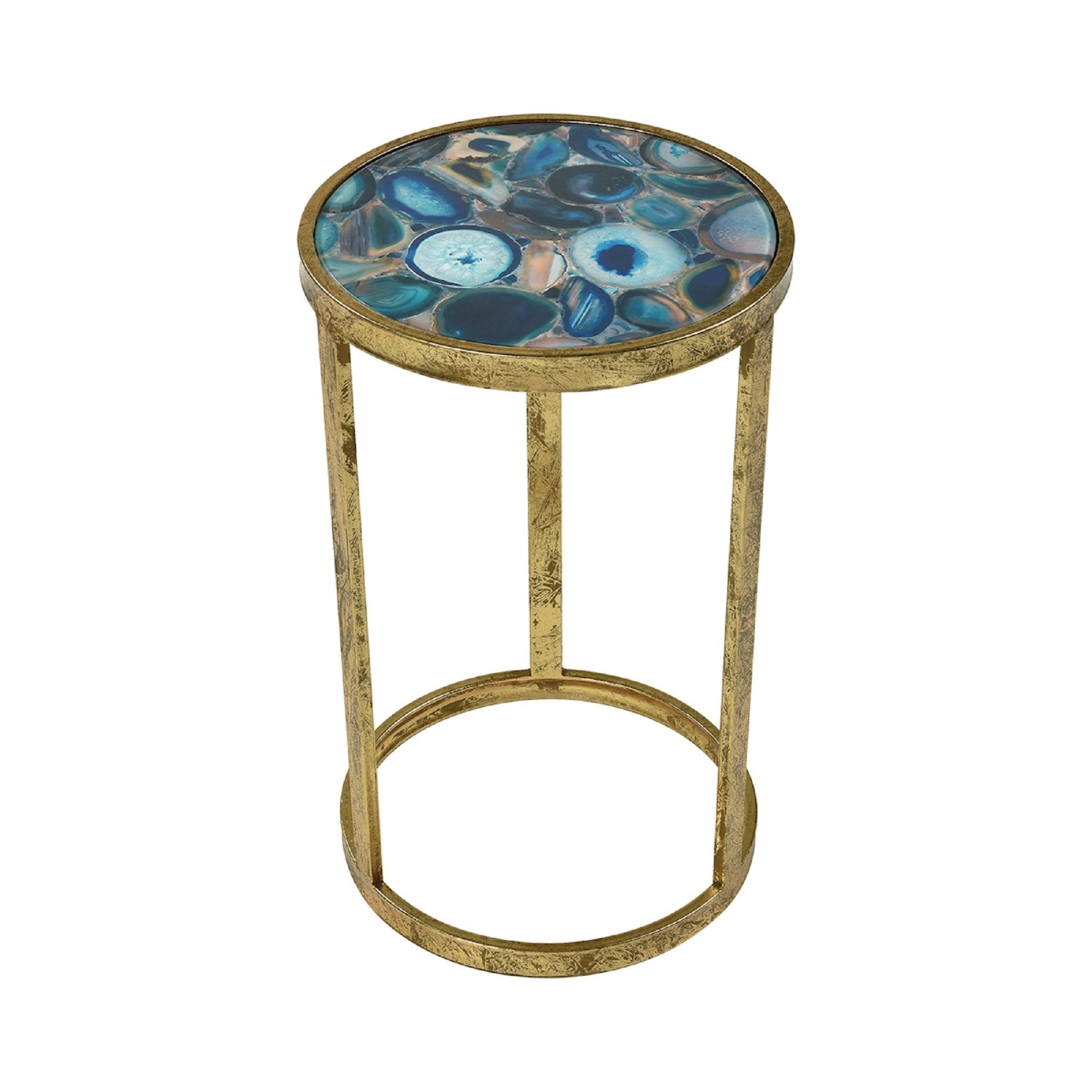 19.5” Blue and Gold Round Krete Accent Table