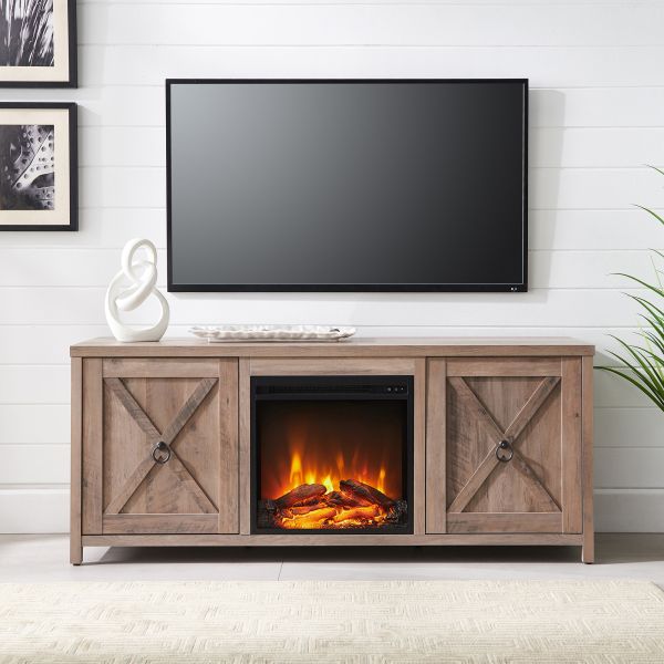 Granger Rectangular TV Stand with Log Fireplace for TV's up to 65