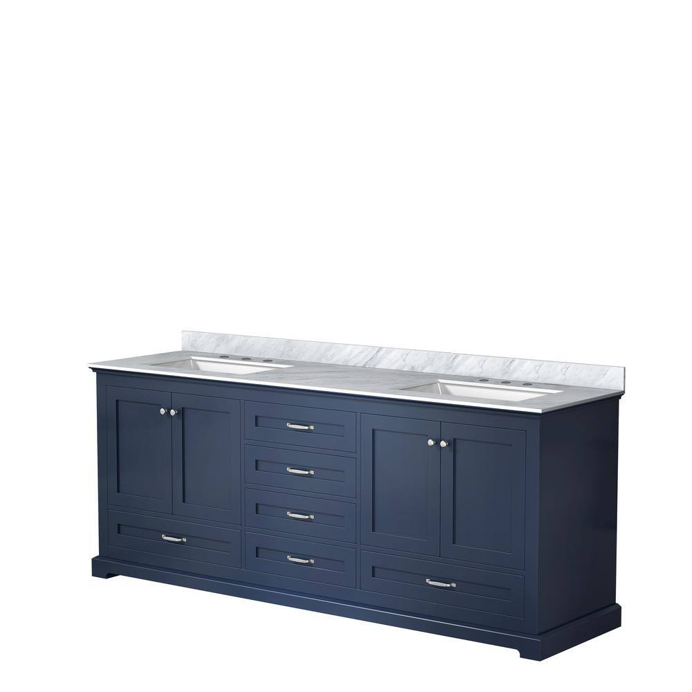 Lexora Dukes 80 in. W x 22 in. D Navy Blue Double Bath Vanity and Carrara Marble Top LD342280DEDS000