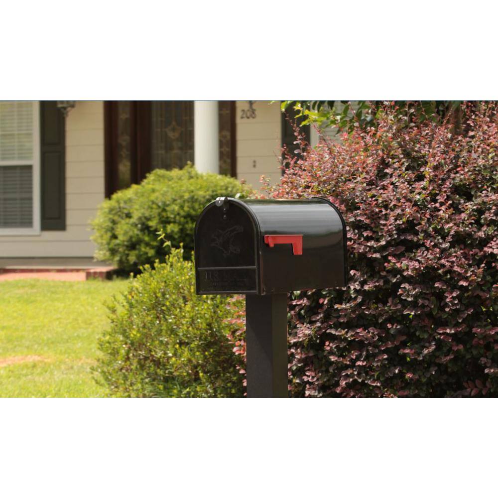 Architectural Mailboxes Elite Black Large Steel Post Mount Mailbox E1600BAM