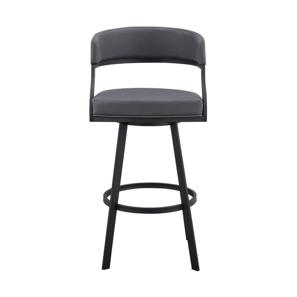 HomeRoots Julia 39 in. Grey Low Back Metal Bar Height (28-33 in.) Bar Stool with Faux Leather Seat 2000476758