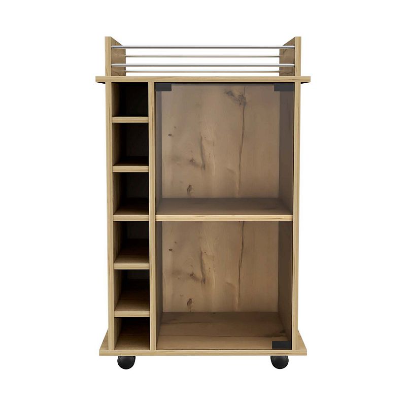 Vegas Bar Cart， Two Tier Cabinet， Six Cubbies For Liquor