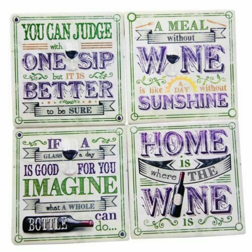 1 All About Wine Hosting Kitchen Decorative Ceramic Coaster Set Of 4 EBR02