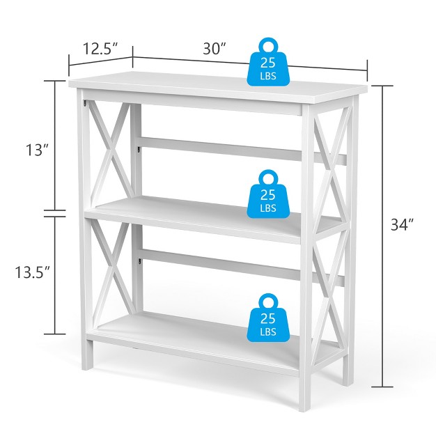 Costway 3 tier Bookshelf Wooden Open Storage Bookcase For Home Office White black coffee natural