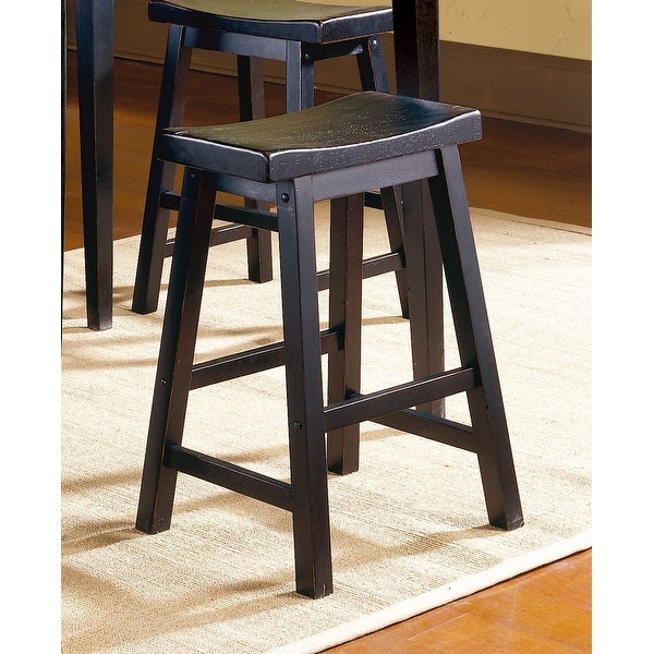 Black Finish 18-inch Height Saddle Seat Stools Set of 2pc Solid Wood