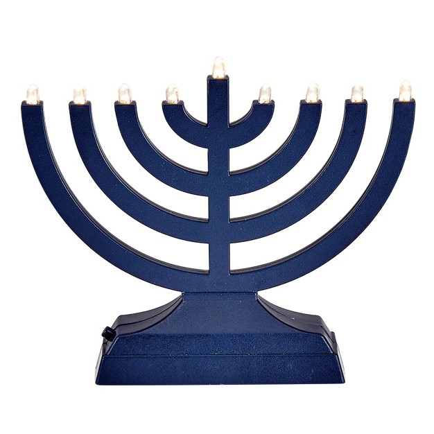 Led Battery Operated Hanukkah Menorah Navy Blue