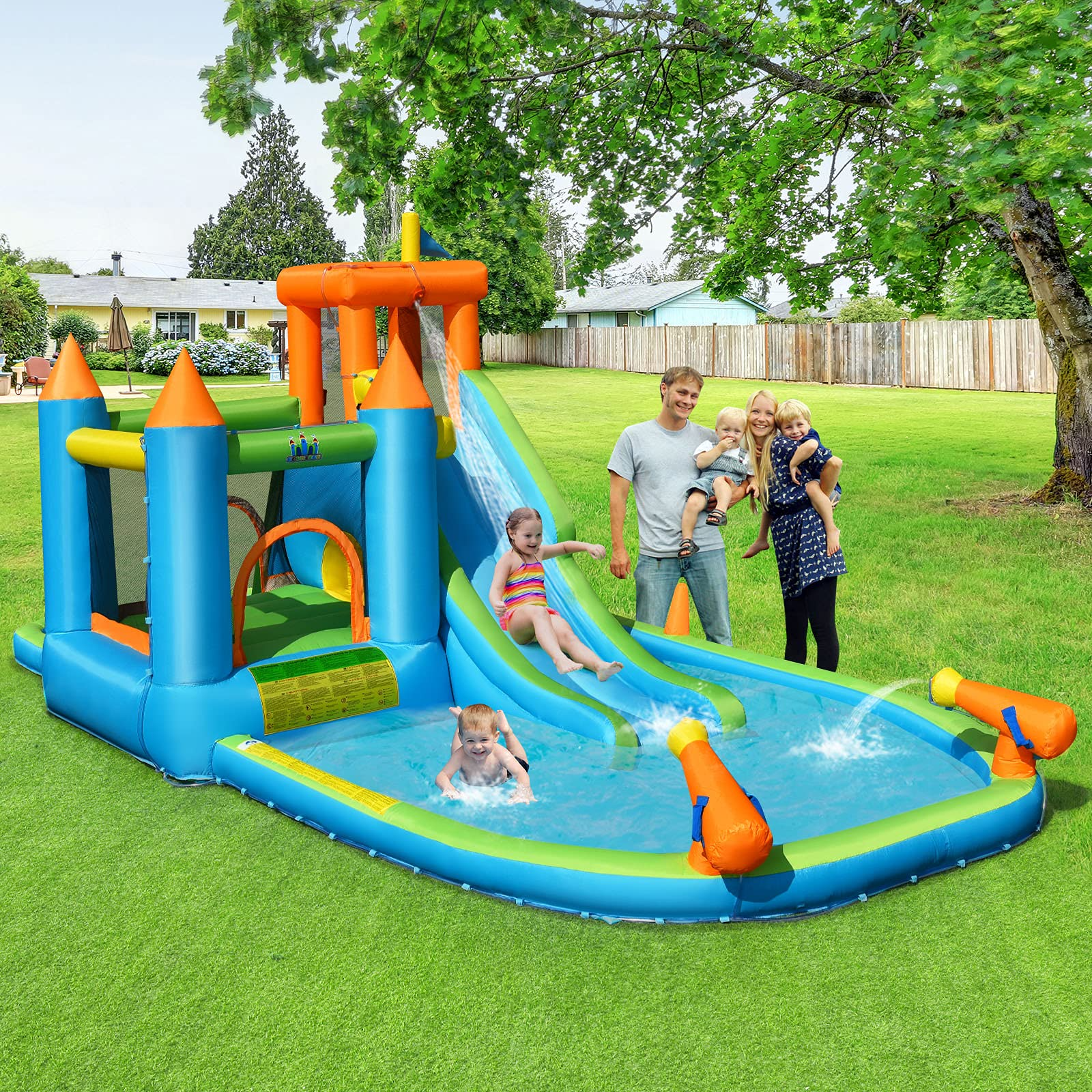 BOUNTECH Inflatable Water Slide Park | 8 in 1 Bounce House w/ Large Splash Pool