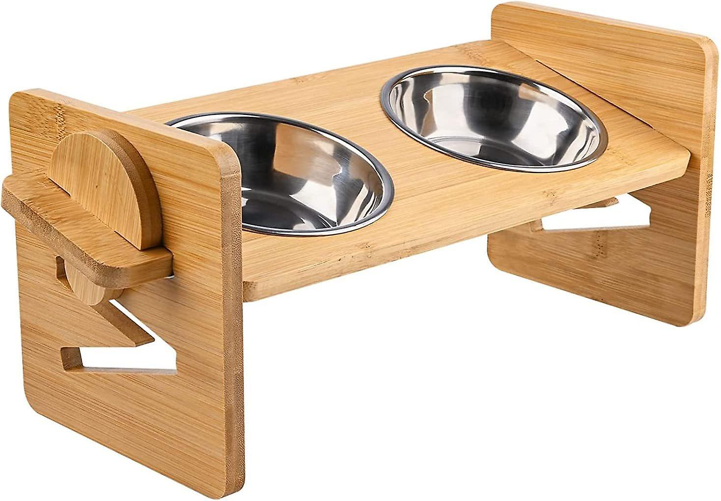 Elevated Dog Bowls For Small Dogs And Cats - Adjustable Raised Pet Double Bowl For Food And Water， Tilt Feeder Dispenser Stand Bowls And 2 Stainless S