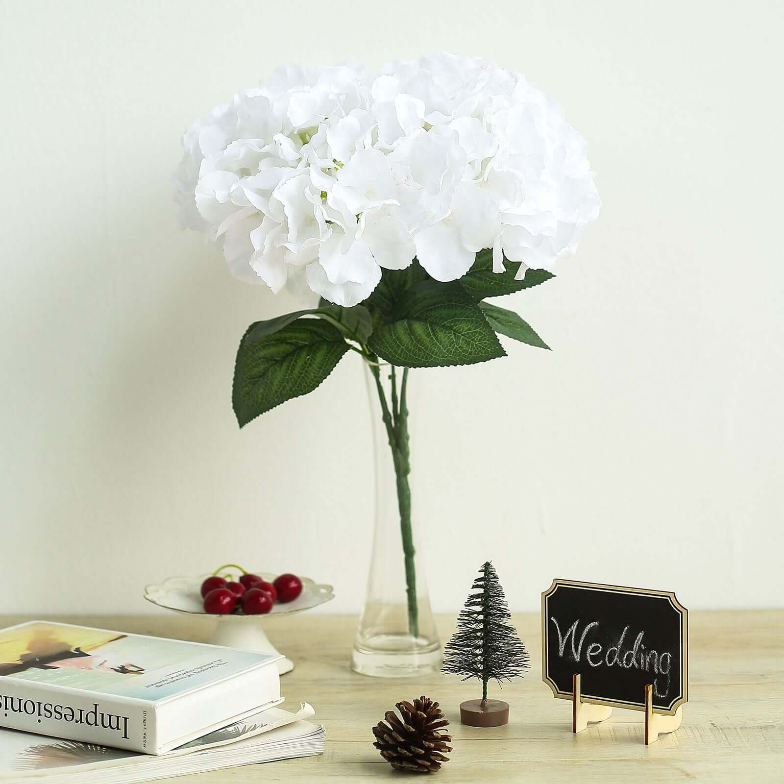 5 Bushes White Artificial Silk Hydrangea Flower Bouquets