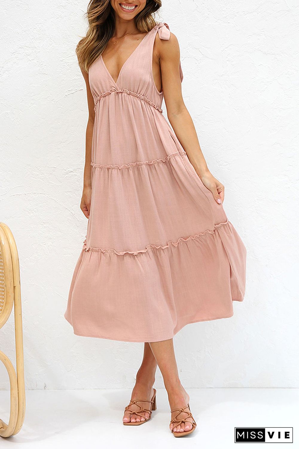 Sleeveless V Neck SPlicing Long Dress