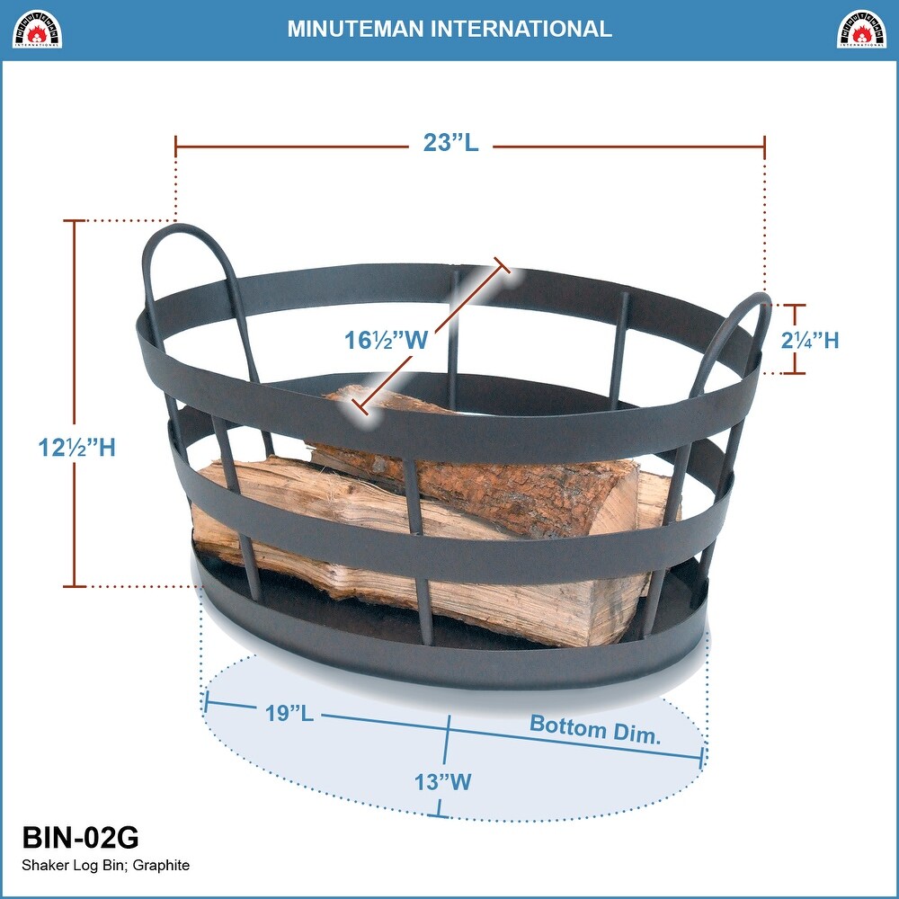 Minuteman International Shaker Log Bin Basket w/Handles  23 Inch Long  Graphite