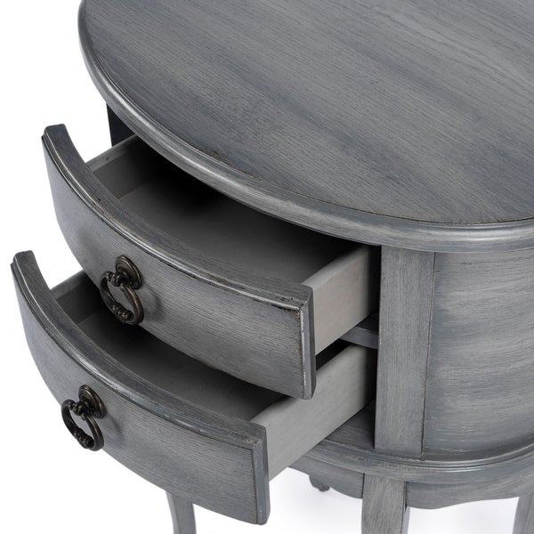 Offex Whitley Powder Gray Oval Side Table with 2 Drawers - 18