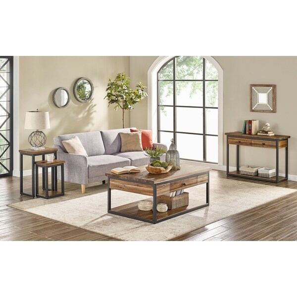 Carbon Loft Ciaravino 48-inch Rustic Wood Coffee Table with Drawer and Low Shelf